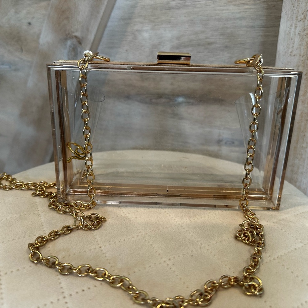 Transparent Clutch with Gold Chain